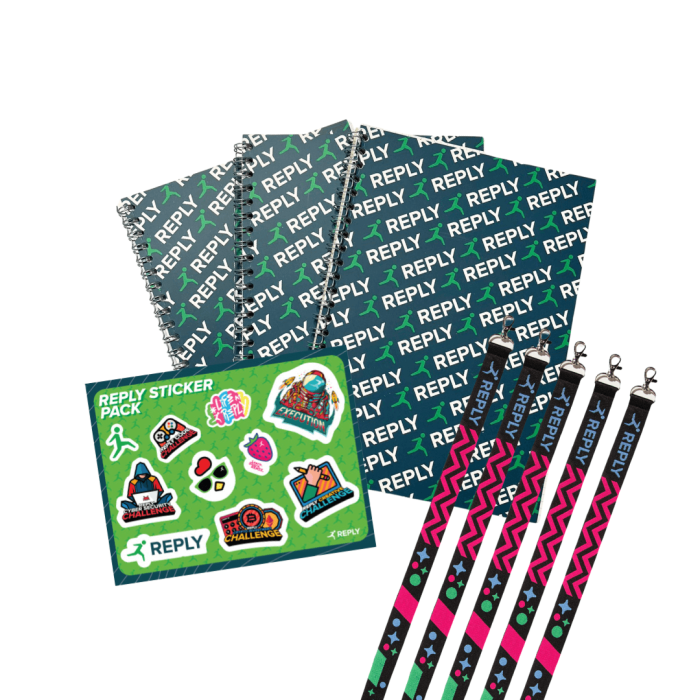 Goodies Pack - 10 notebooks, 10 stickers packs, 10 embroidered keychains