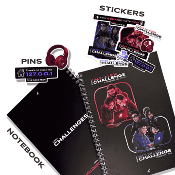 Promo Kit - Hack the Code Challenge 2025 (20 stickers, 5 pins, 5 notebooks)